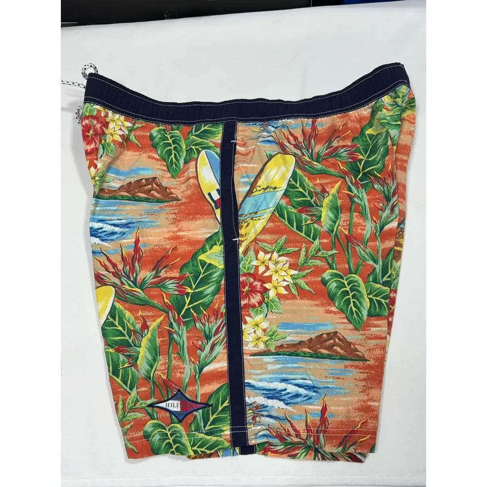 Tommy Hilfiger Board Shorts Size XL Orange Green Hawaiian Graphics